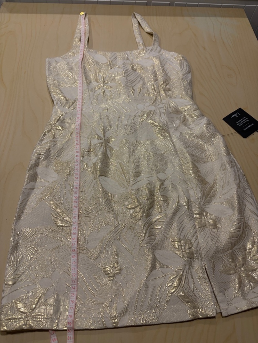 Lulu's Cream and Gold Leaf Mini Dress Size S - Picture 8 of 10